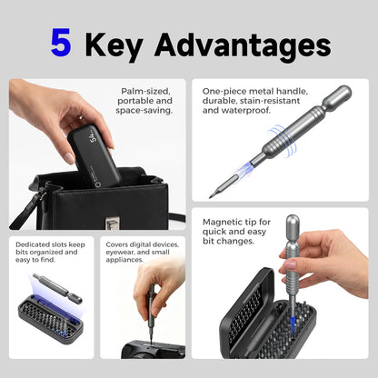 Mini Kit de Chaves de Fenda de Precisão 55 em 1 com Pontas Magnéticas Phillips // Conjunto Multifuncional de Ferramentas Manuais p/ Reparo de Celulares, Relógios, Óculos e PCs