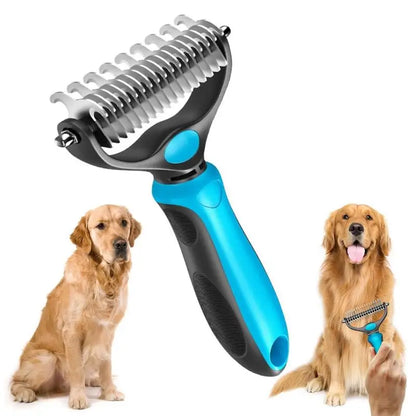Escova 2 em 1 de Aço Inoxidável p/ Remoção de Pelos de Animais de Estimação // Removedor de Pelos de Cães e Gatos // Cortador de Nós de Pelos // Pente e Escova p/ Filhotes e gatos p/ Higiene e Remoção de Pelos Soltos.