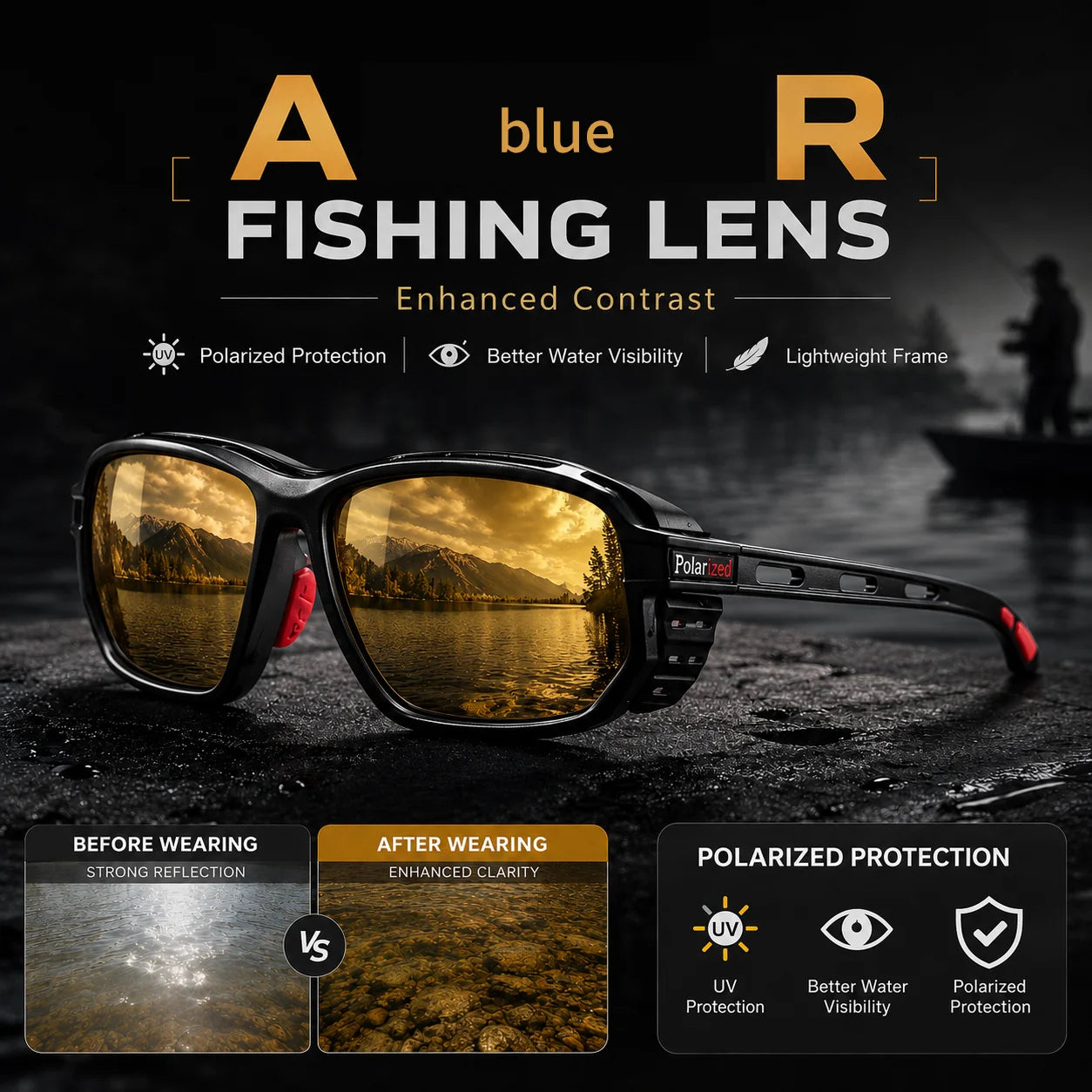 Óculos de Sol Polarizados p/ Pesca e Esportes ao Ar Livre (Masculinos e Femininos) // Proteção UV400 // Resistentes a Impacto // Com Espuma de Proteção e Alça de Segurança // Ideais para Esportes, Direção e Pesca