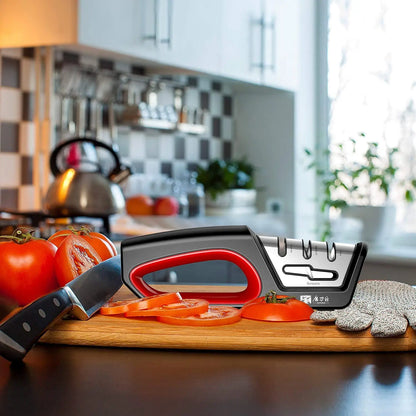 Afiador de Cozinha Quatro em 1 // Restaura Lâminas Serrilhadas de Facas e Tesouras // Aço Tungstênio Diamantado e Cerâmica.