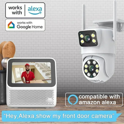 Câmera de Vigilância Externa 4K 8MP Tuya // Com lente dupla PTZ // WIFI Full HD // Vídeo de Segurança // tela dupla // Rastreamento Automático por IA, 4MP
