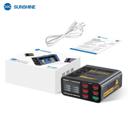 Carregador Portátil SUNSHINE SS-304Q c/ 6 portas USB // Visor Digital e Carregamento Rápido QC3.0 // Compatível c/ Diversos Dispositivos.