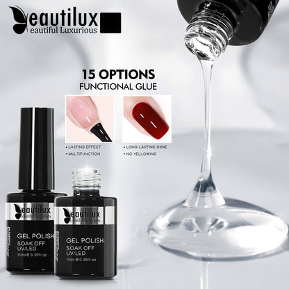 Beautilux 1pc Primer Base de Borracha Top Coat Velvet Matte // Top Coat Blossom Gel Foil Transfer Gel // Gel para Design de Unhas // Verniz para Unhas 10ml