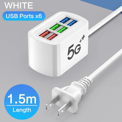 Carregador USB Rápido 6 em 1 // Régua de Energia // Estação de Carregamento de Mesa // Adaptador de Tomada USB p/ iPhone 16 Home