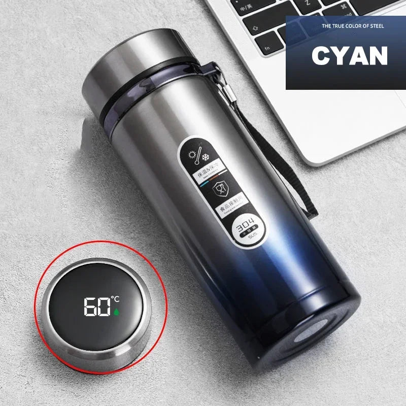 Garrafa Térmica de Aço Inoxidável (SUS304) p/ Chá e Agua// Com Capacidade de 500 ml  // Isolamento a Vácuo e Visor de Temperatura em LED.