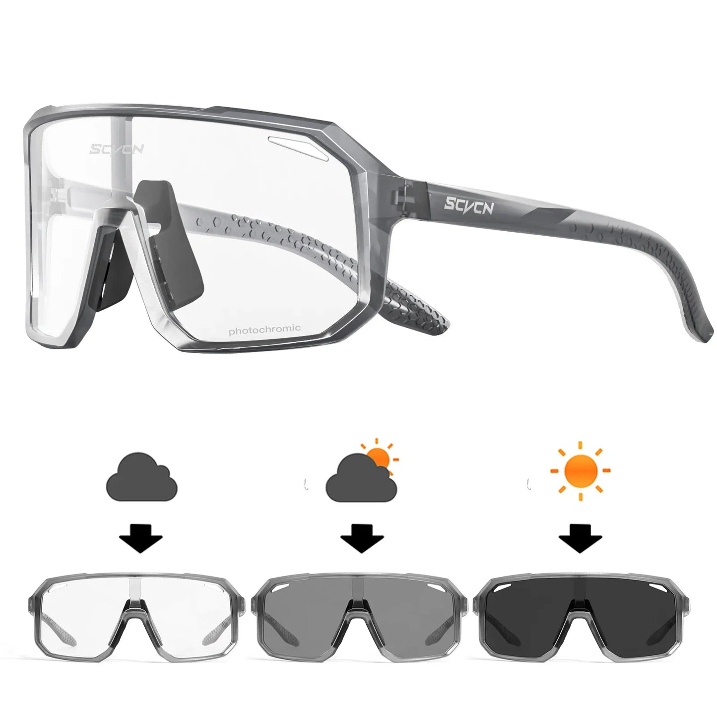 Óculos de Sol p/ Ciclismo Unissex p/ Caminhadas // Fotocromáticos SCVCN // Novos p/ Motociclismo, Bicicleta, Esportes ao Ar Livre // Proteção UV400