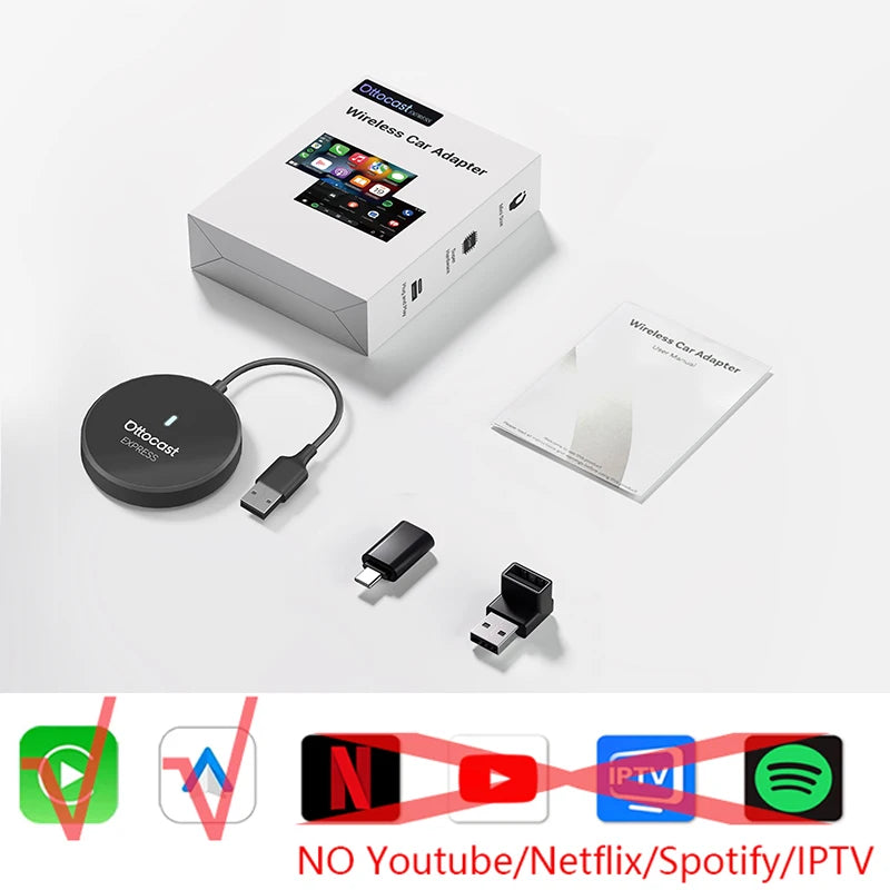 OTTOCAST Play2Video Pro Android Ai Box Pro // Com YouTube, Netflix e TikTok Integrados // IPTV, Conexão com Fio para Sem Fio e CarPlay // Acessórios p/ Carro.