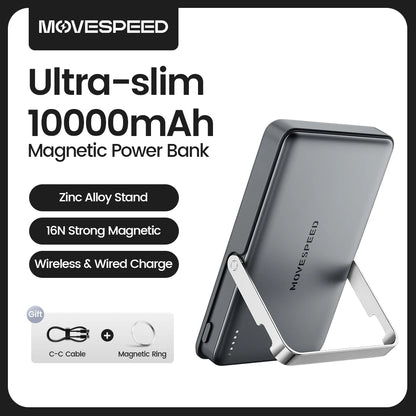Carregador Portátil Magnético Fino MOVESPEED S10 de 10000mAh com PD20W // Bateria Externa s/ Fio p/ iPhone 16 e Samsung.