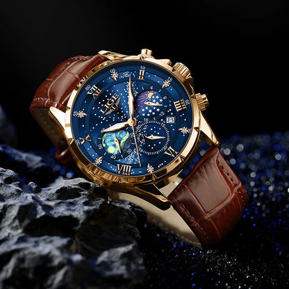 Relógio Casual LIGE Sport Watch Masculino // Luxo À Prova D 'Água // Data Luminosa / Cronógrafo // Relógio de Quartzo c/ Pulseira de Couro