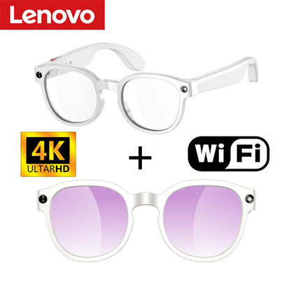 Óculos inteligentes Lenovo com IA, tradução por IA, câmera HD de 8MP, gravação de imagem em 4K, gravação de chamadas via Bluetooth e reprodução de música. Lançamento de 2026.