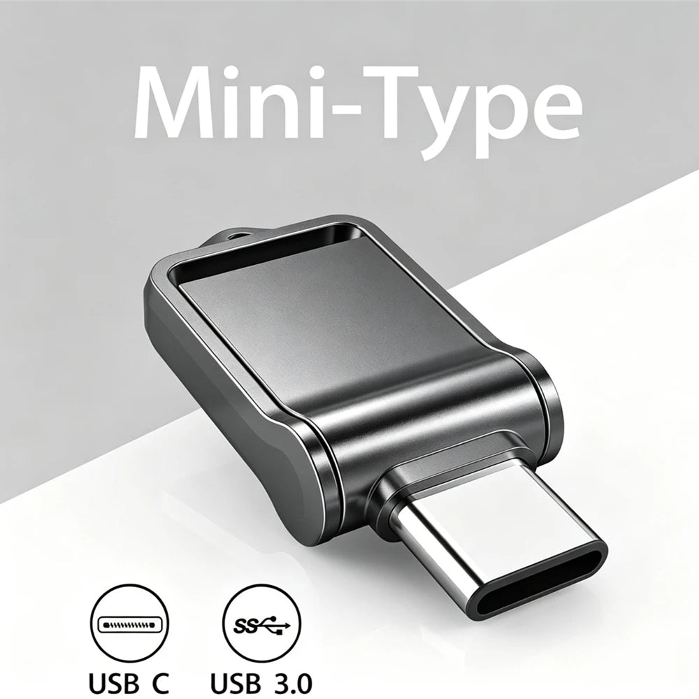 Mini Pendrive OTG USB 3.0 Tipo C de 512 GB p/ iPhone, iPad e Android (Samsung/Laptop) // Capacidades de 32 GB, 256 GB e 512 GB