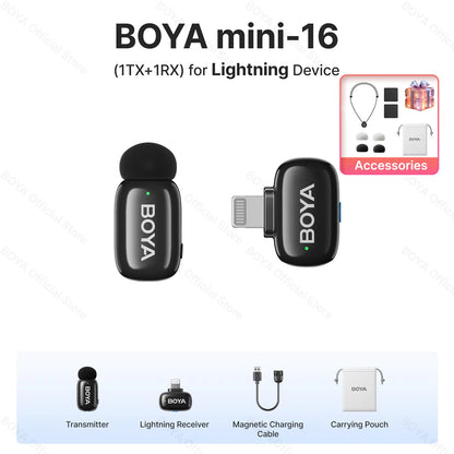 Microfone de Lapela s/ Fio BOYA Mini // Para iPhone 15/16 Android // Dispositivos USB-C p/ Transmissão ao Vivo // Gravação de Vídeo e Vlog