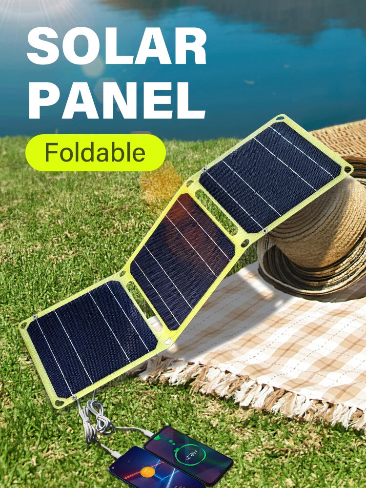 Painel Fotovoltaico JMUYTOP para Acampamento ao Ar Livre // Banco de Energia Solar USB + PD // 5v/9v/12v // Painéis de Carga p/ Telefone Celular, Portátil,  21w