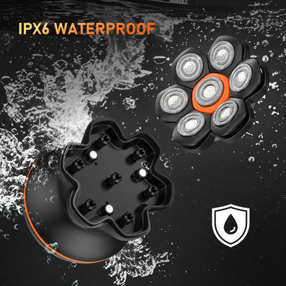 Aparador de Cabelo Elétrico MAXGROOM 7D p/ Homens Carecas // Para uso Seco e Molhado // Recarregável via USB // Com Visor LED e à Prova d'Agua.