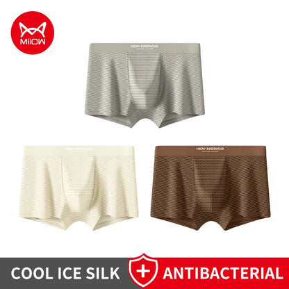 Kit com 3 Cuecas Boxer Masculinas MiiOW em Jacquard e Seda Gelada (Ice Silk) // Antibacterianas, Respiráveis e Macias
