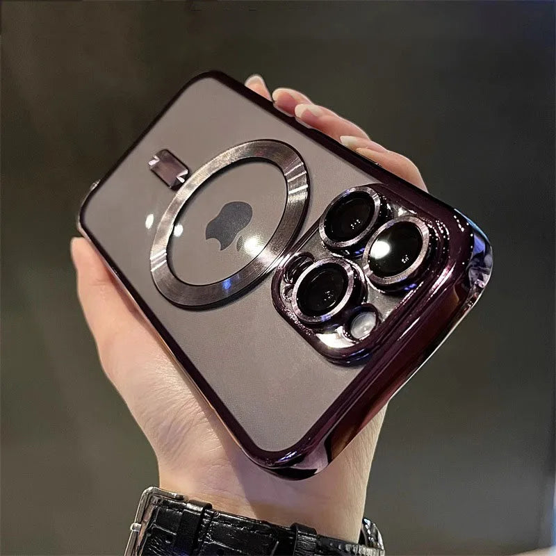 Capa Transparente de Luxo c/ Revestimento Magnético p Carregamento s/ Fio MagSafe para iPhone 16, Plus.