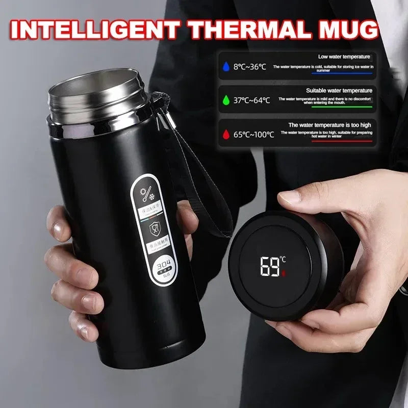 Garrafa Térmica de Aço Inoxidável (SUS304) p/ Chá e Agua// Com Capacidade de 500 ml  // Isolamento a Vácuo e Visor de Temperatura em LED.