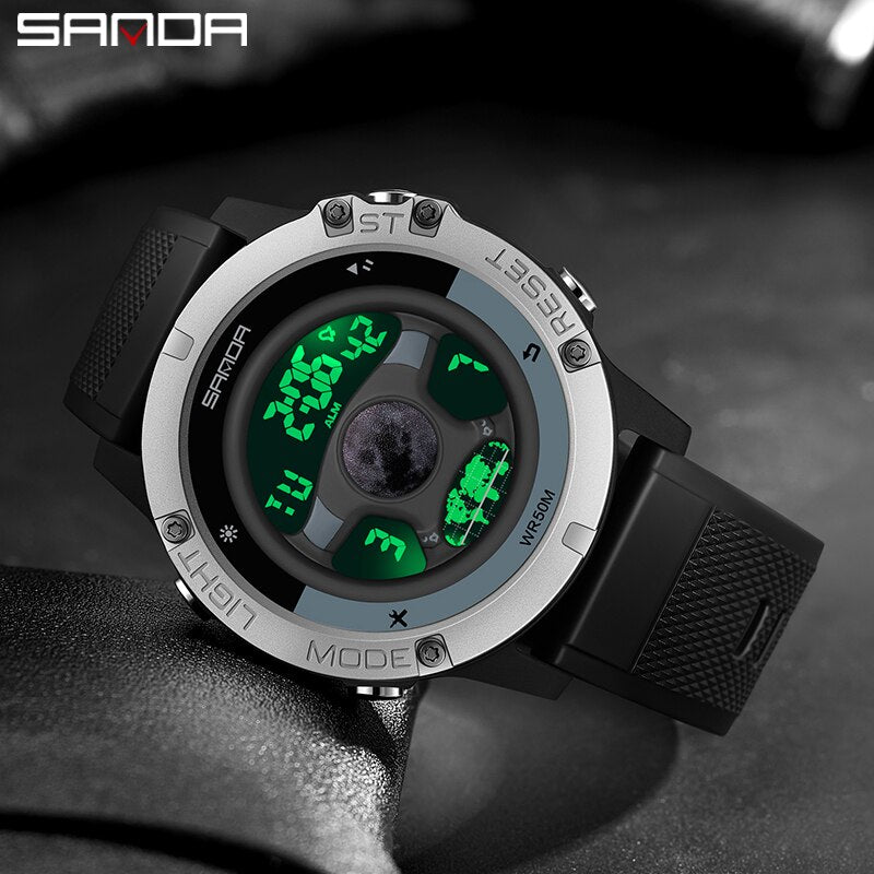 Relógio de Volante de Carro SANDA 9024 // Masculino/Esportivo com Pulseira de Silicone // Novo Design // 50M à prova d'água // LED