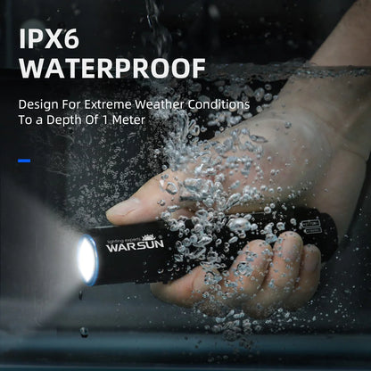 Lanterna LED Potente Warsun // Recarregável por Imã // Portátil // c/ 8 Modos de Iluminação // Ideal p/ Camping, Trilhas e Emergências.