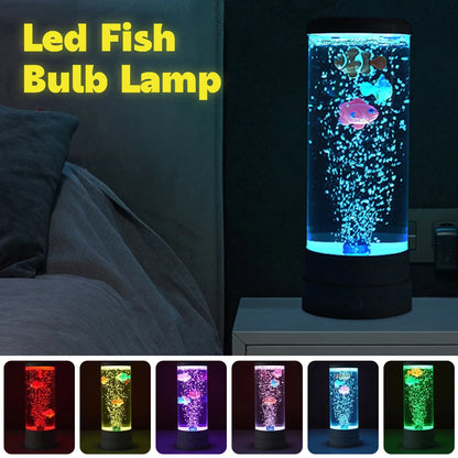 Kit de Lâmpada LED em Formato de Peixe para Aquário // Multicolorida, c/ Mudança de Cor // Luz Noturna Decorativa para Tanque de Aquário // Simulação de Peixes e Bolhas // Ideal para Casa, Escritório e Sala de Estar.
