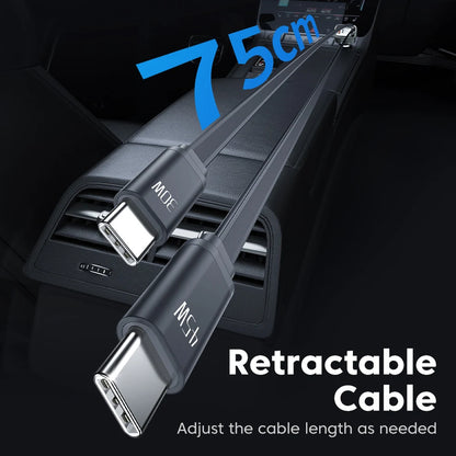 Carregador de Carro Toocki 105W 4 em 1 c/ Tela Digital // Carregamento Rápido // Cabo Duplo tipo C c/ cabo Retrátil p/ iPhone 16, 15 e 14 Xiaomi