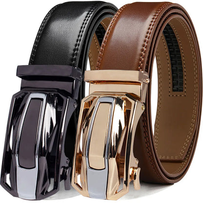 Cinto Masculino de Couro Legítimo de Vaca // Cinto Automático Esportivo de Marca da Moda // Fivela Automática de Catraca