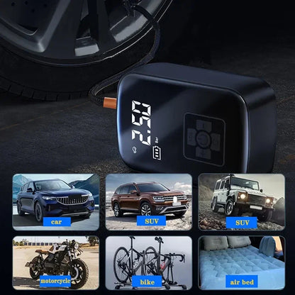 Compressor de Ar Elétrico // Calibrador de Pneus de Carro // Bomba de Ar Portátil Recarregável p/ Carro, Motocicleta, Bicicleta, Bola