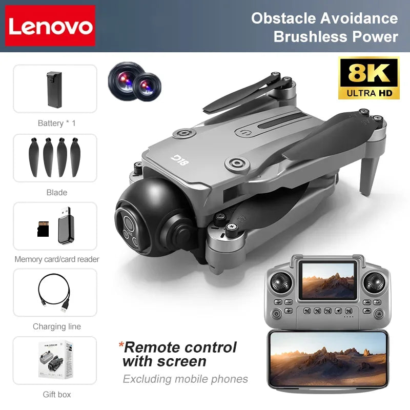 Drone Lenovo D18 8K Aerial HD Câmera Dupla // Fotografia Inteligente // Prevenção de Obstáculos // Brushless Power // 5G WIFI GPS Return VR Drone