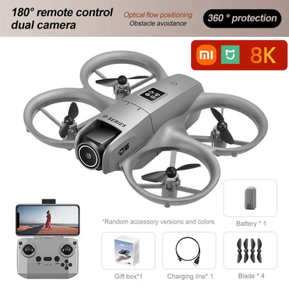 Mini Drone Xiaomi D16 c/ Câmera HD 8K Ajustável de 180° e WiFi c/ Fluxo de Luz // Drone de Bolso c/ Sensor p Evitar Obstáculos // Quadricóptero RC