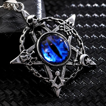 Colar c/ Pingente // Força e Proteção // Unissex // Estilo Punk Retrô // Forma de Pentagrama Devil's Eye  // Colar de Metal não Ajustável // Joia da Moda p/ Presente.