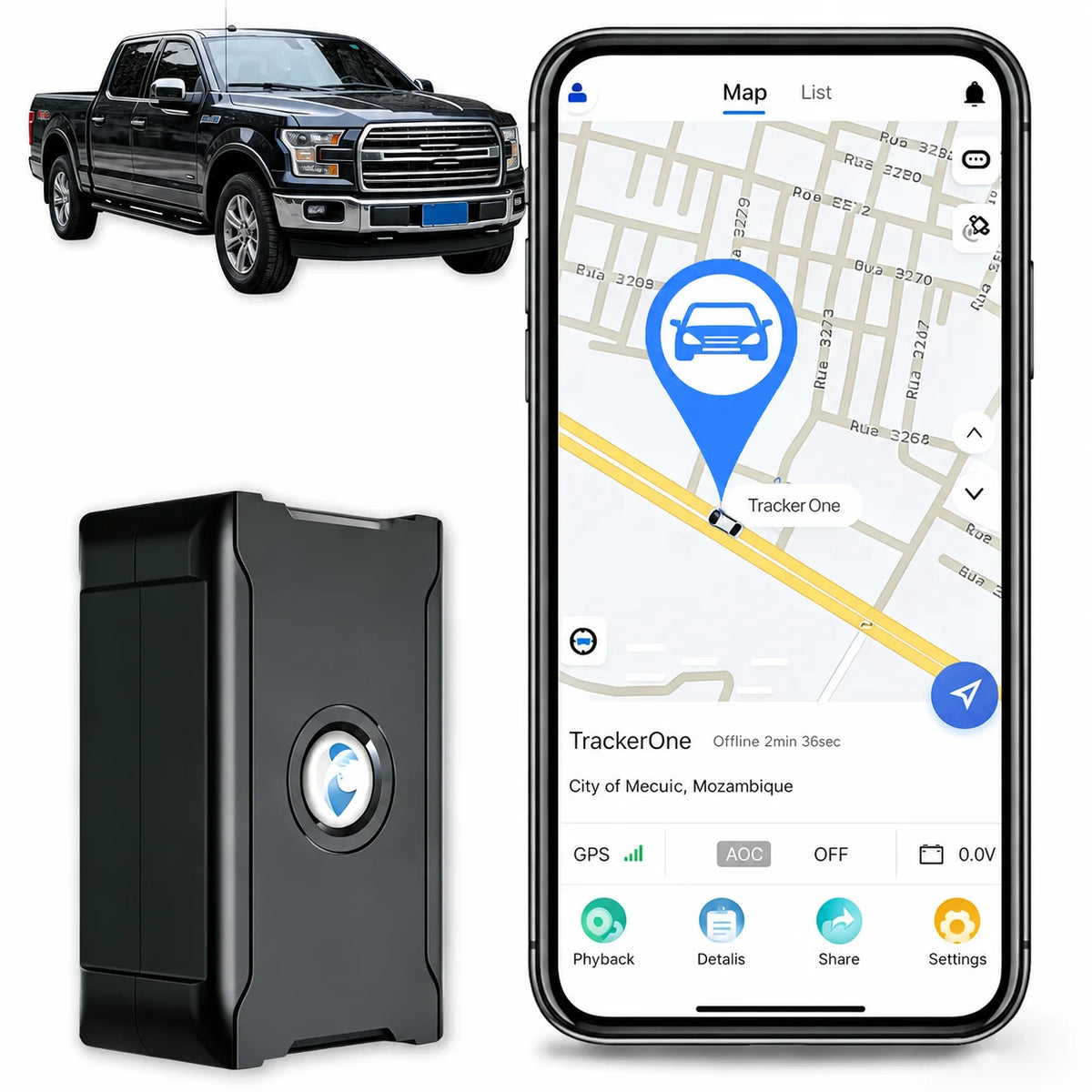 Rastreador GPS Veicular c/ Monitoramento em Tempo Real via Aplicativo // Dispositivo à Prova d'Agua c/ Função Antifurto p/ Carros, Caminhões e Motocicletas