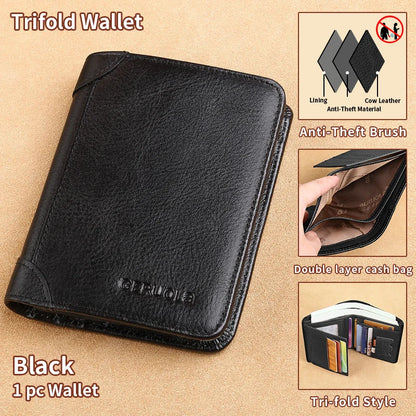 Carteira GERUOLA Slim RFID Blindada em Couro Genuíno para Homens // Porta-Identidade e Cartão de Crédito // Multifuncional // Varias Cores c/ Enfeites