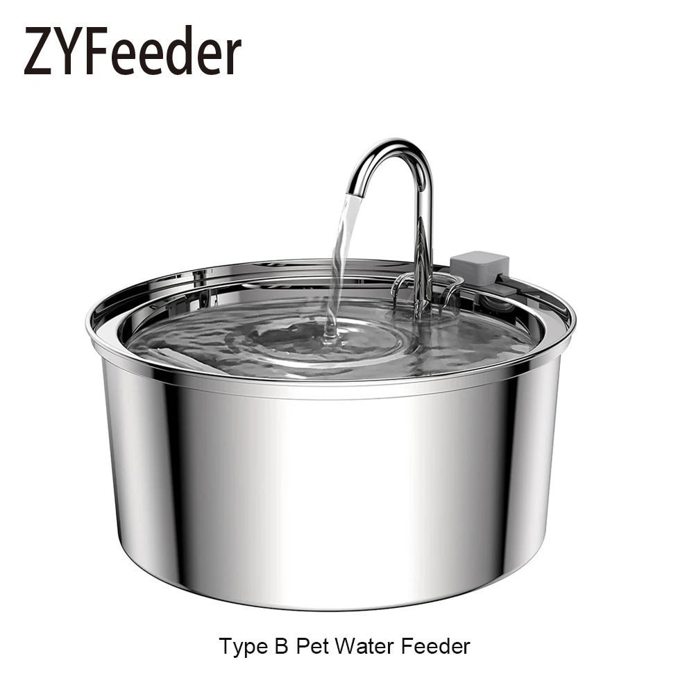 Fonte de Água Automática e Recarregável p/ Pets (Cães e Gatos) // Aço Inoxidável, 3,2 L (108 oz), Sem Fio, 5V, c/ Sensor de Movimento