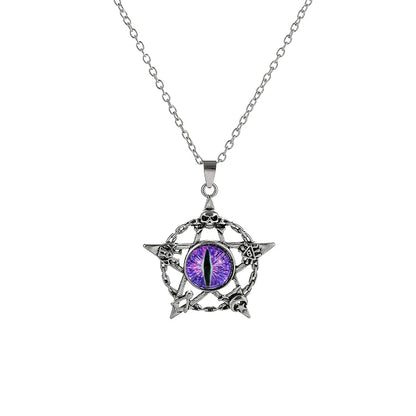 Colar c/ Pingente // Força e Proteção // Unissex // Estilo Punk Retrô // Forma de Pentagrama Devil's Eye  // Colar de Metal não Ajustável // Joia da Moda p/ Presente.
