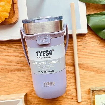 Caneca de Café de Aço Inoxidável Tyeso 550/710ml c/ Canudo // Garrafa de Água p/ Carro // Garrafa Térmica a Vácuo // Copo Térmico // Garrafa Térmica Dupla
