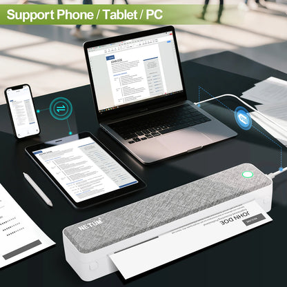 Impressora Térmica Portátil Recarregável Bluetooth A4 // Para Viagens de Negócios // Sem Tinta // 203 DPI // Modelo LT-P10