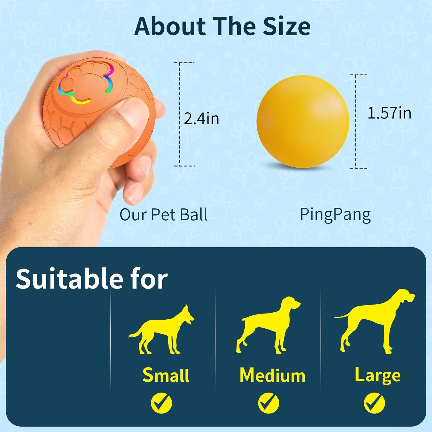 Bola de Brinquedo Inteligente p/ Cães // Eletrônica e Interativa // Com USB // Que Quica e Rola Automaticamente // Com Luzes RGB