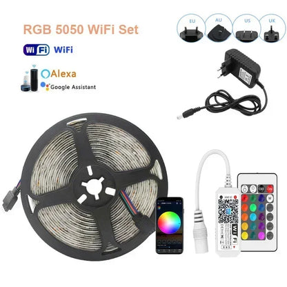 Fitas de LED RGB 12V, Fitas Adesivas p/ Áreas Internas // 5050, 5M, 10M, 15M // 30/60 LEDs por Metro // Cordão de Gelo, Decoração de Ambiente