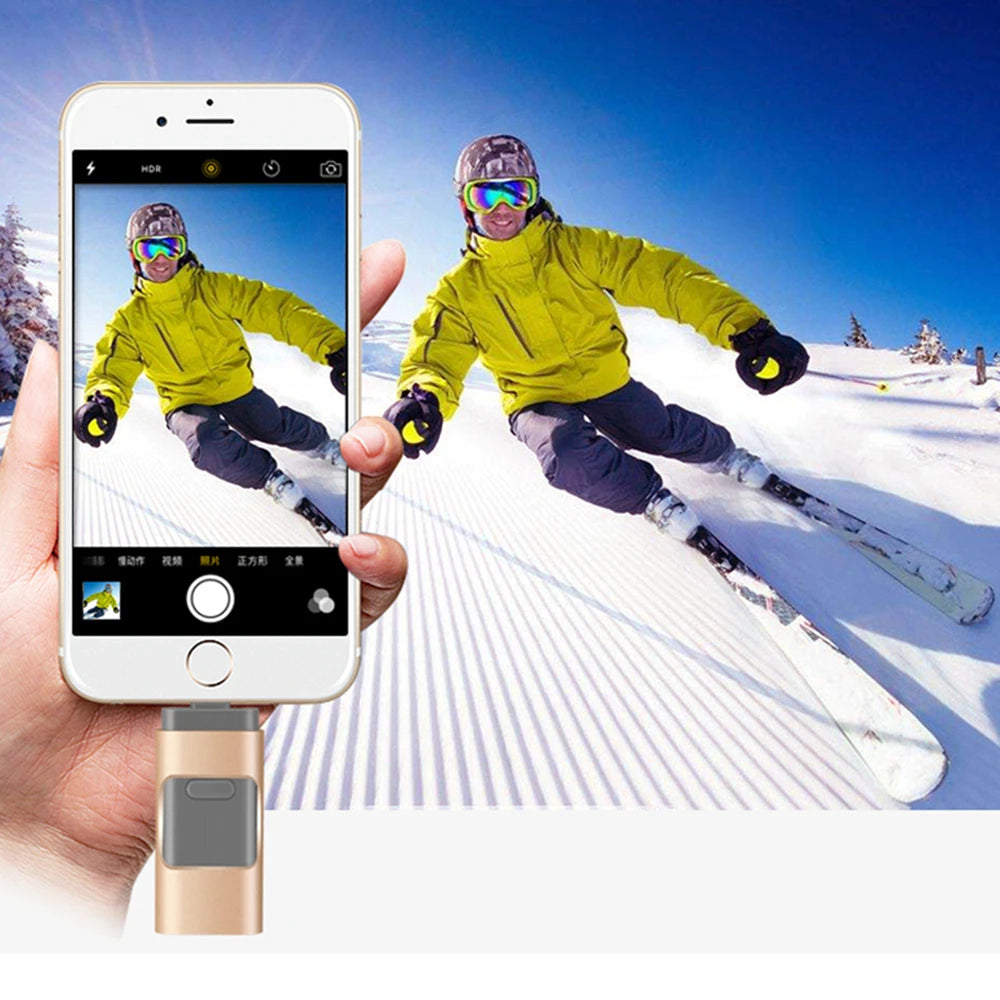Pen Drive USB OTG de Alta Velocidade (512GB, 256GB, 128GB) // Armazenamento Externo p/ iPhone, Android e PC (Transferência de Fotos, Vídeos e Arquivos)