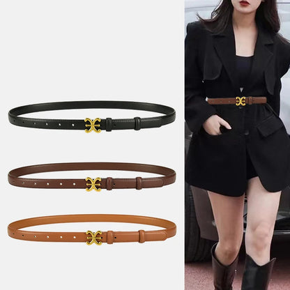 Cintos de Luxo Femininos // Elegantes e ModernosM // 1,8 cm // Cintos de Couro / Corpo // Fivela de Metal // Cabeça Adequada p/ Calças Sociais, Uso Casual