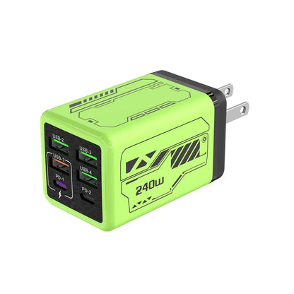Carregador 6 em 1 de 240 W c/ Carregamento Rápido PD // Compatível c/ IPhone, Samsung e Xiaomi // Com Plugues UE/EUA.