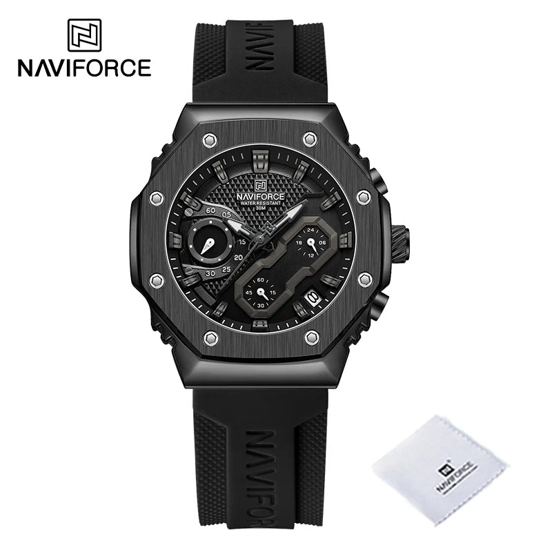 Relógio Banda de Silicone Macio NAVIFORCE // Para os Amantes do Esporte // Quartzo / Calendário / Cronógrafo // Relógio Casual Resistente à Água