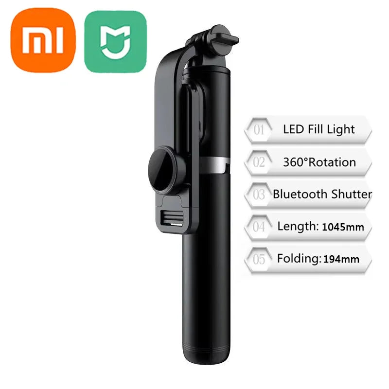 Xiaomi Mijia Selfie Stick 1045 mm s/ Fio Bluetooth // LED // Luz de Preenchimento // Tripé Estendido c/ Obturador Remoto p/ Celular Android, IOS