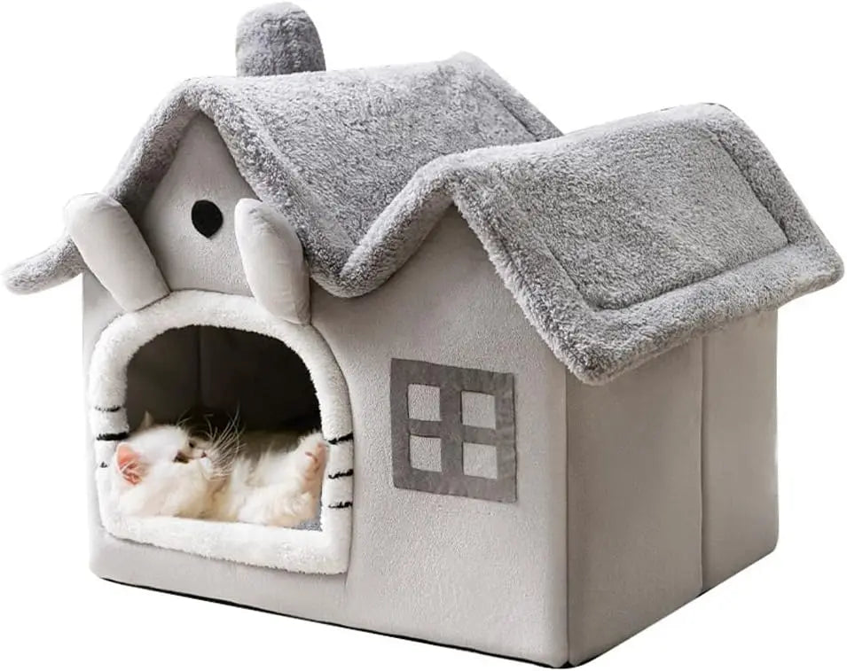 Casinha Dupla p/ Cães e Gatos // Dobrável, Macia e Aconchegante // Com Espuma Viscoelástica 30D de Alta Elasticidade // Almofada Removível e Base Antiderrapante.