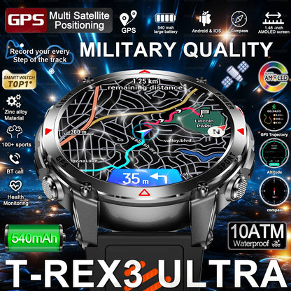 Novo Smartwatch Esportivo T-REX3 p/ Atividades ao Ar Livre (2026) com Tela HD // Resistente à Água 10ATM // Monitoramento de Oxigênio no Sangue e Chamadas