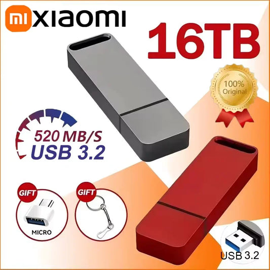 Xiaomi Original Pen Drive 16 TB // USB 3.2 Flash Drive de Alta Velocidade Tipo C // Memória USB de Metal para Dispositivos de Armazenamento de Computador 2025