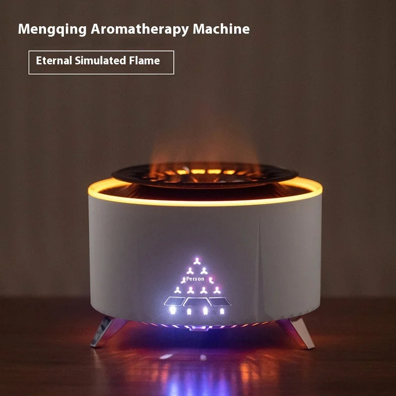 Umidificador de Mesa "Lava Vulcânica" com Efeito de Chama e Aromaterapia // Simulação de Anéis de Fumaça (Estilo Água-viva) para Relaxamento