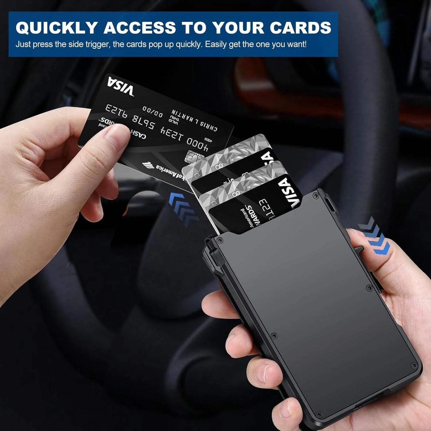 Carteira Masculina c/ Bloqueio RFID | Porta-cartões Minimalista // Fino e Inteligente c/ Abertura Automática // Carteira Metálica p/ Cartões de Crédito c/ Clipe p/ Dinheiro.