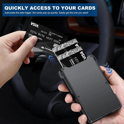 Carteira Masculina c/ Bloqueio RFID | Porta-cartões Minimalista // Fino e Inteligente c/ Abertura Automática // Carteira Metálica p/ Cartões de Crédito c/ Clipe p/ Dinheiro.