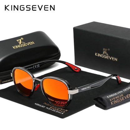 Óculos de Sol Originais da Marca KINGSEVEN // Polarizados, UV400, Luxo // Óculos Femininos // Armação Redonda // Estilo Casual e Moderno p/ Uso Externo.